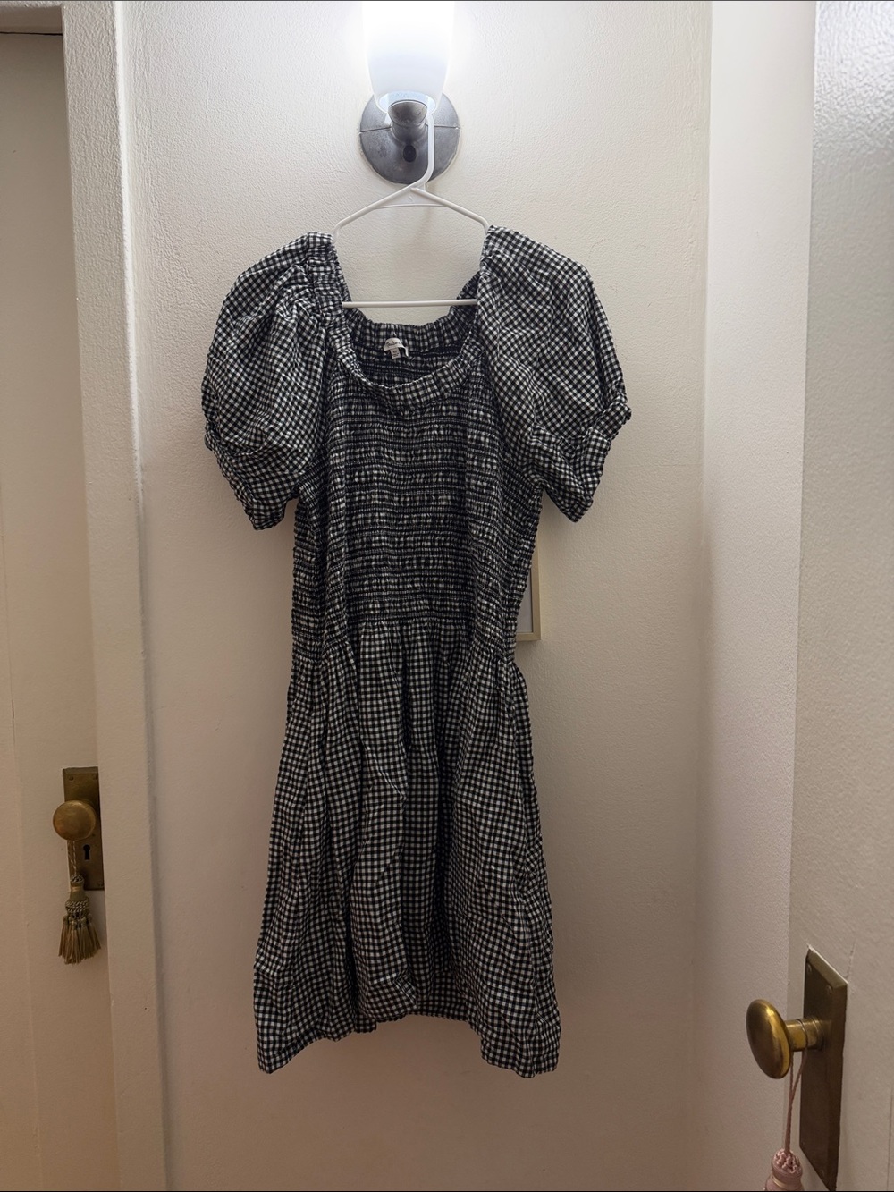 Madewell Gingham Puff Sleeve Midi Dress
